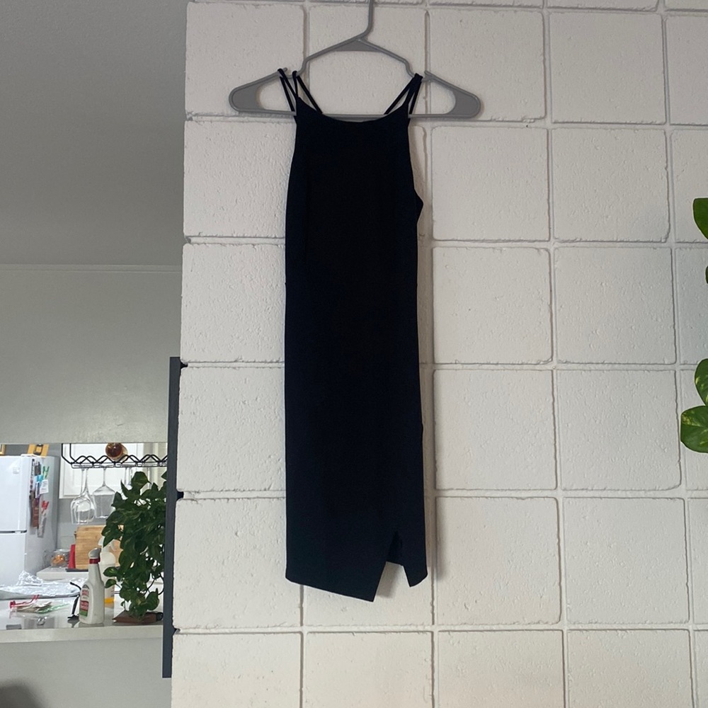 Black high neck mini dress
